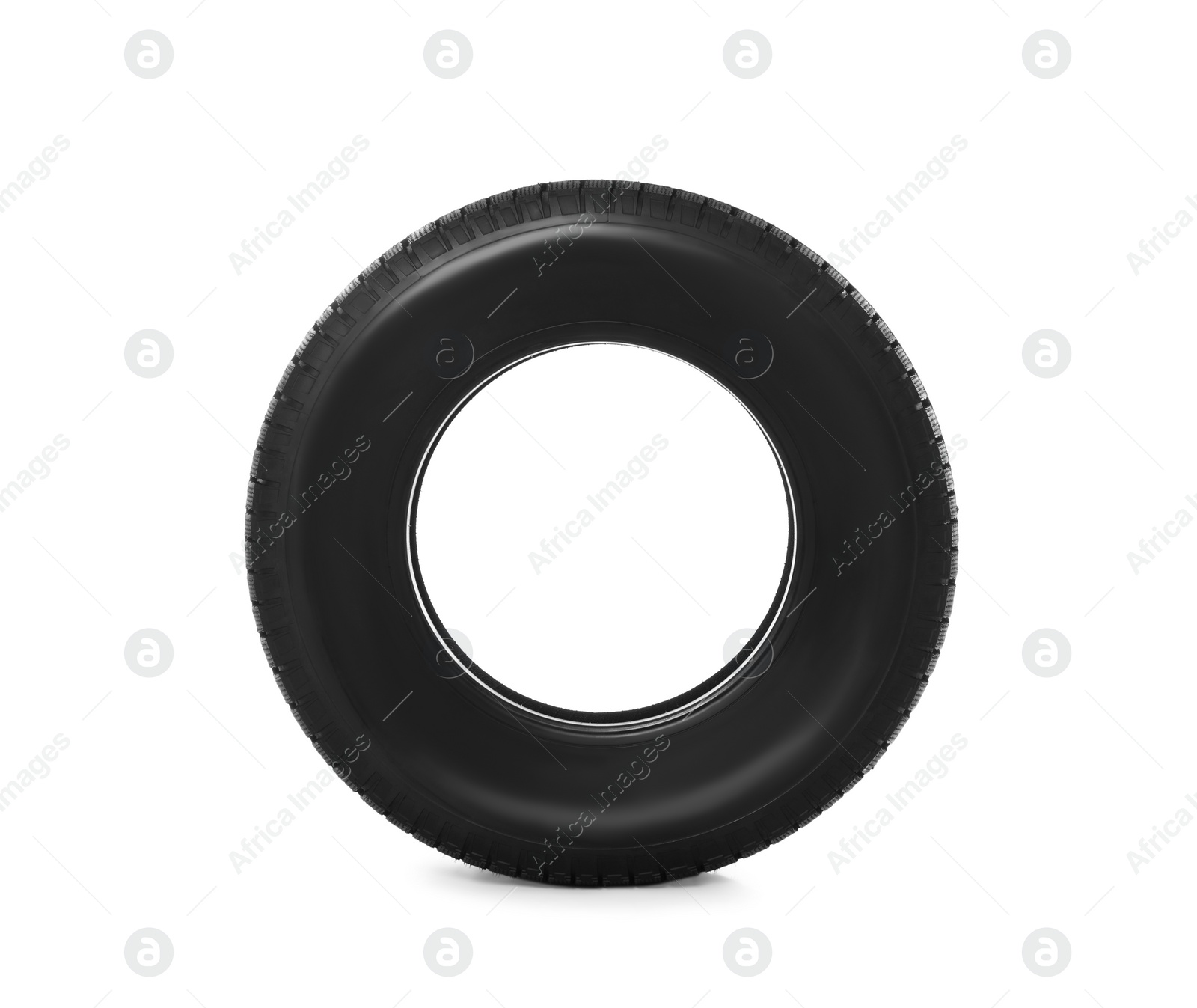 Photo of New winter tire isolated on white. Car maintenance