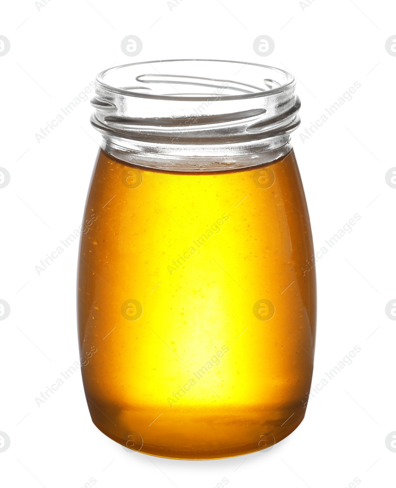 Photo of Jar with organic honey isolated on white