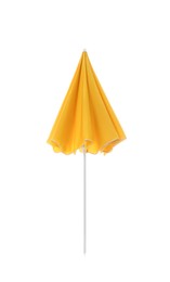 Closed yellow beach umbrella isolated on white