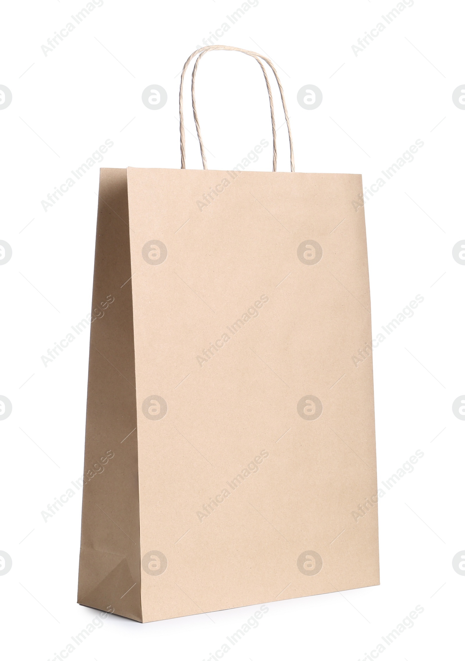 Photo of One kraft paper bag isolated on white. Mockup for design