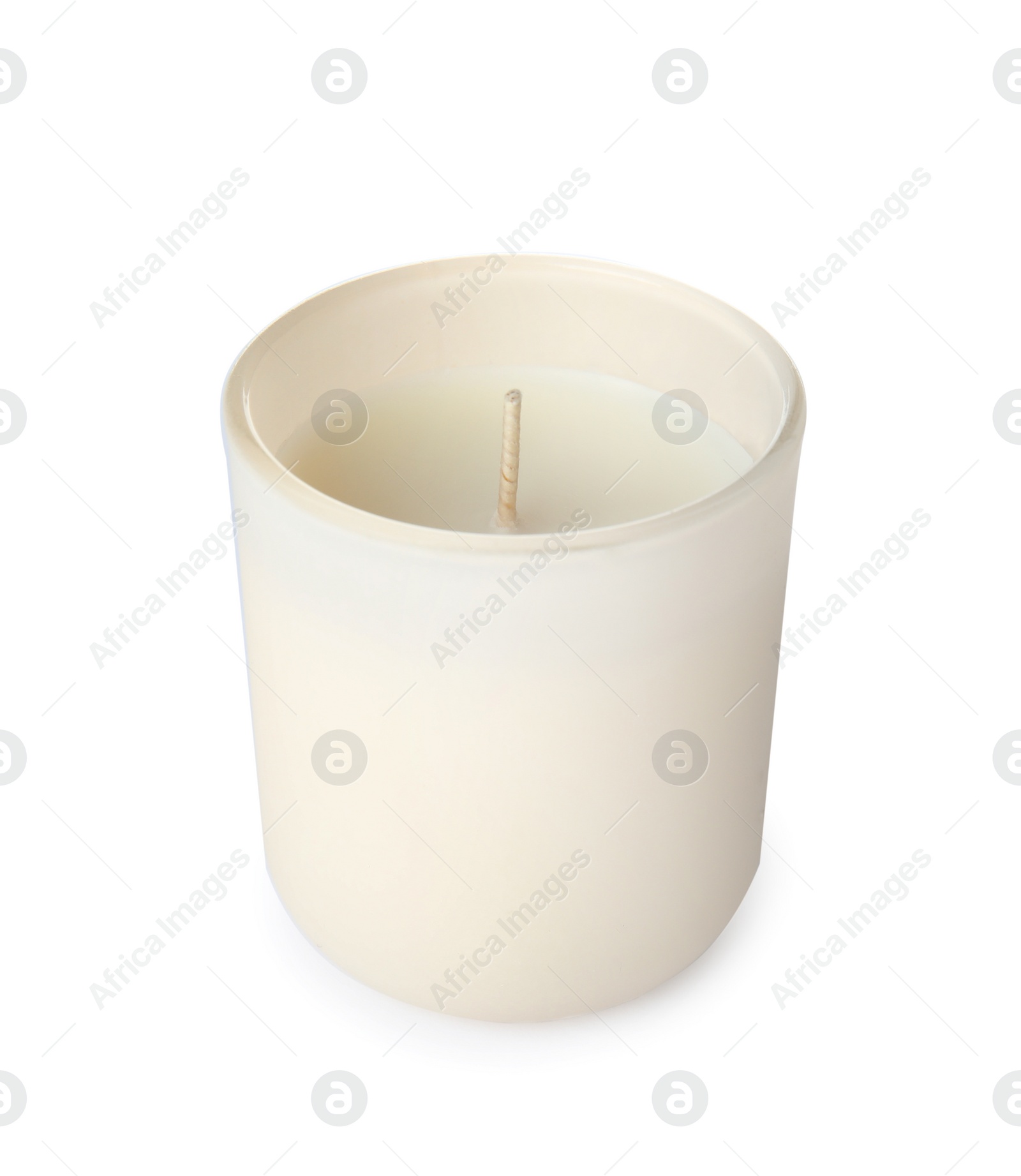 Photo of Candle in glass holder on white background
