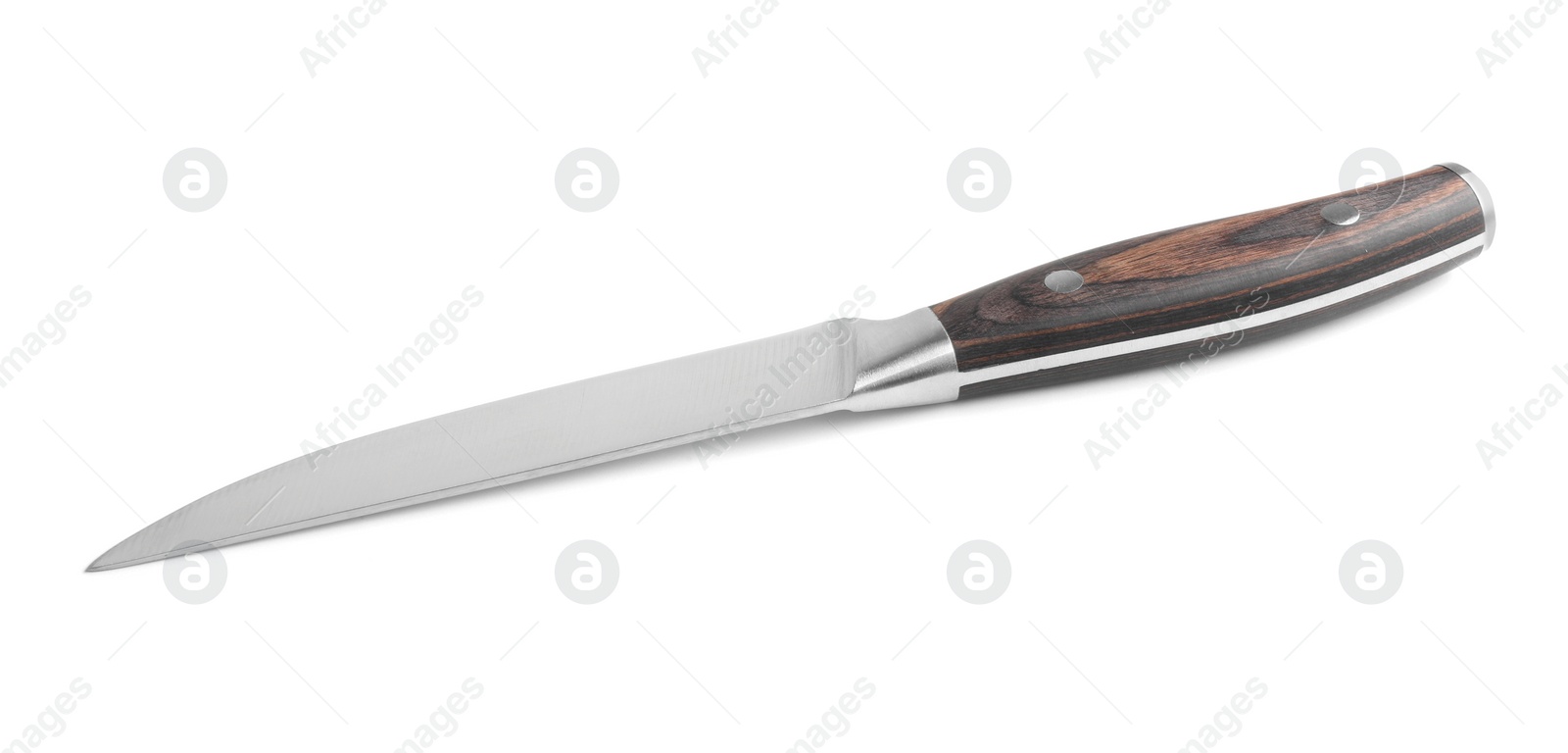 Photo of One knife with wooden handle isolated on white