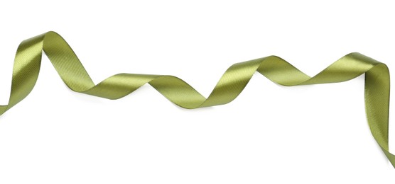 Beautiful olive ribbon isolated on white. Festive decor