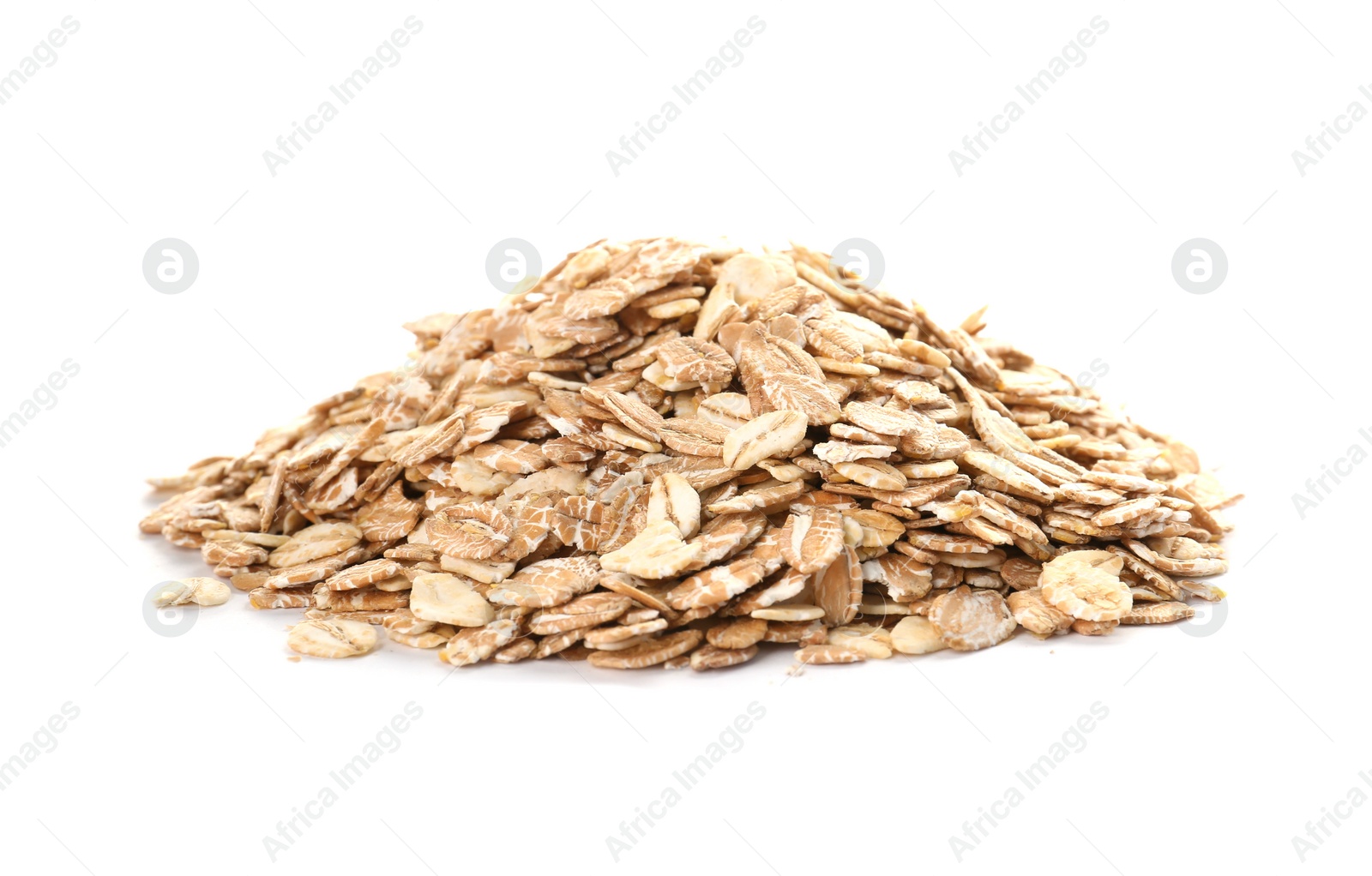 Photo of Raw oatmeal on white background. Healthy grains and cereals