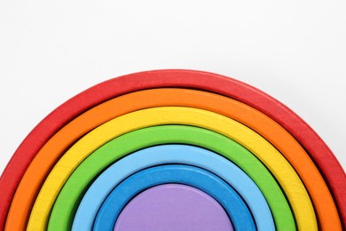 Photo of Rainbow on white background, top view. Children`s toy