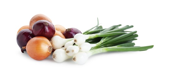 Different kinds of onions isolated on white