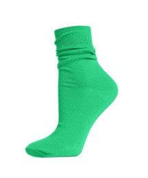 Photo of One new green sock isolated on white