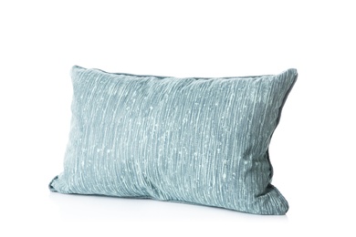 Soft decorative pillow on white background