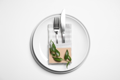Photo of Stylish table setting on white background, top view