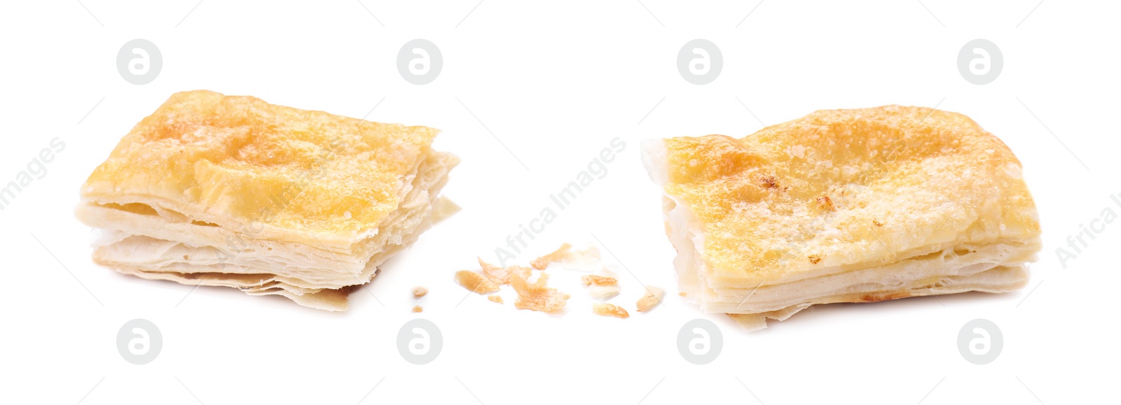 Photo of Delicious fresh puff pastries isolated on white