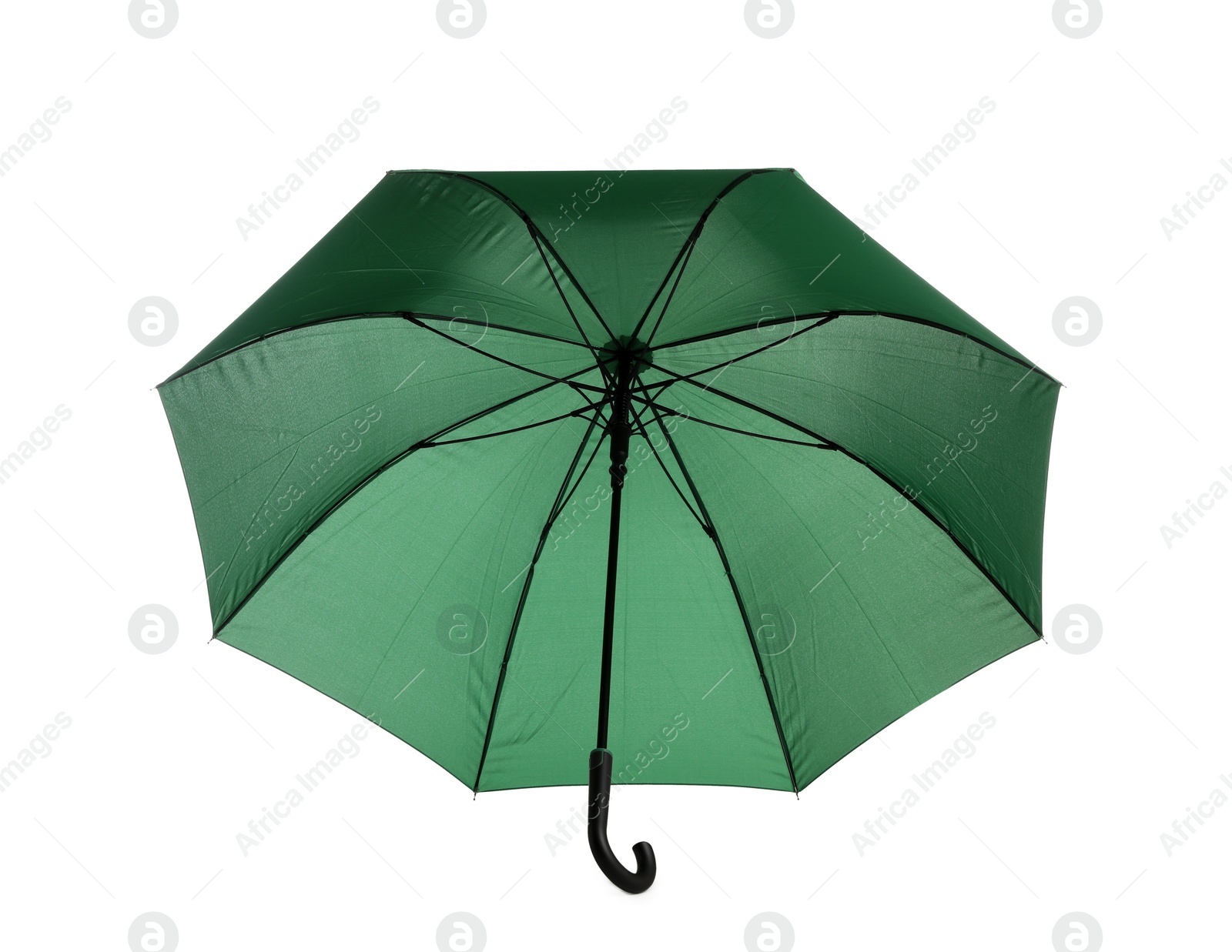 Photo of Stylish open green umbrella isolated on white