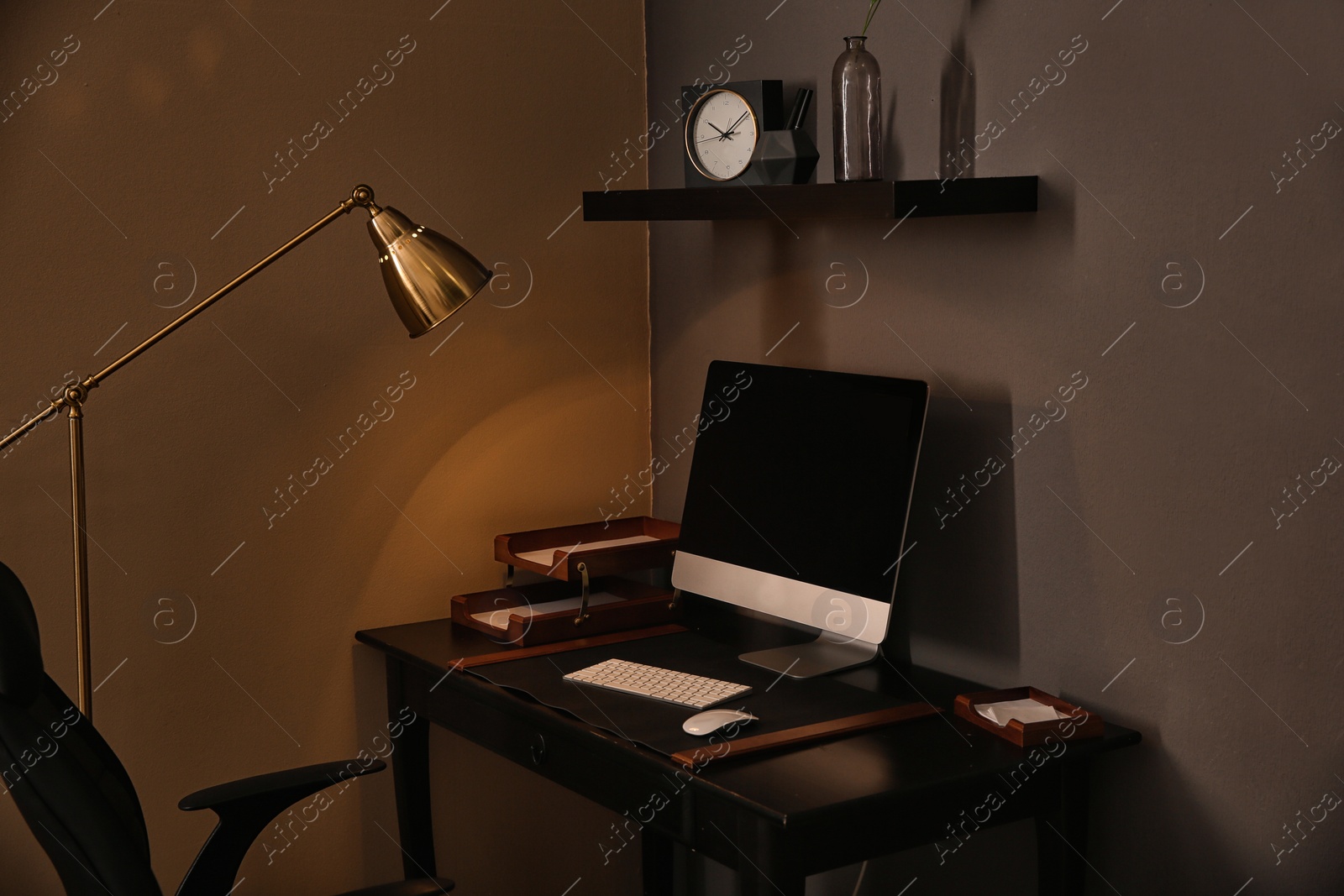 Photo of Modern interior of working place with computer