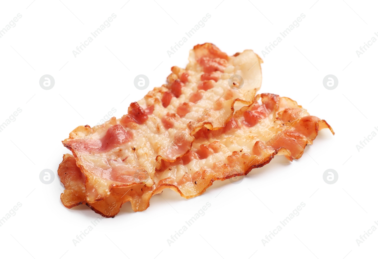 Photo of Delicious fried bacon slices isolated on white