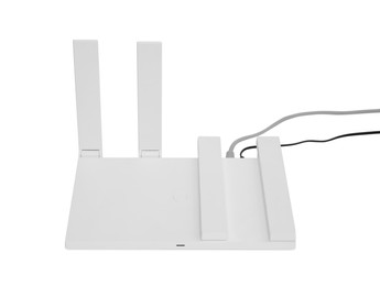 One modern Wi-Fi router isolated on white