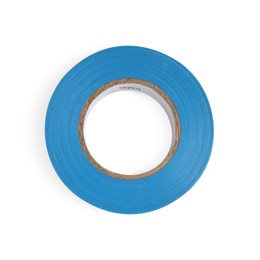 Photo of Light blue insulating tape isolated on white, top view