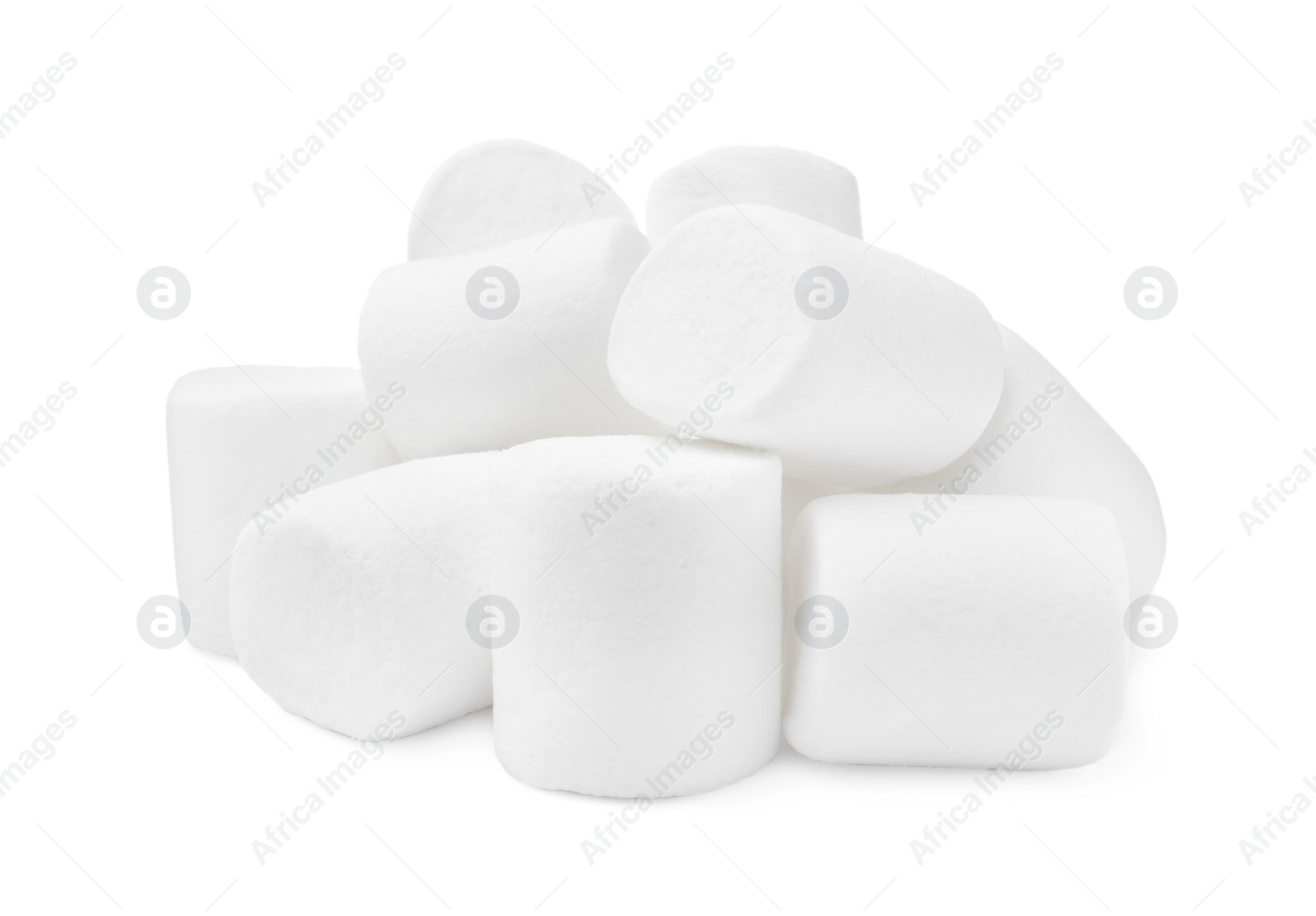 Photo of Pile of delicious puffy marshmallows on white background