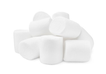 Pile of delicious puffy marshmallows on white background