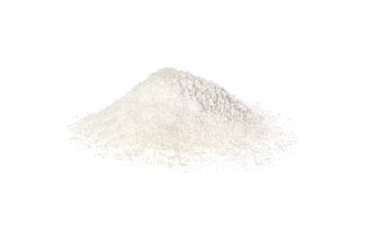 Photo of Pile of natural salt isolated on white