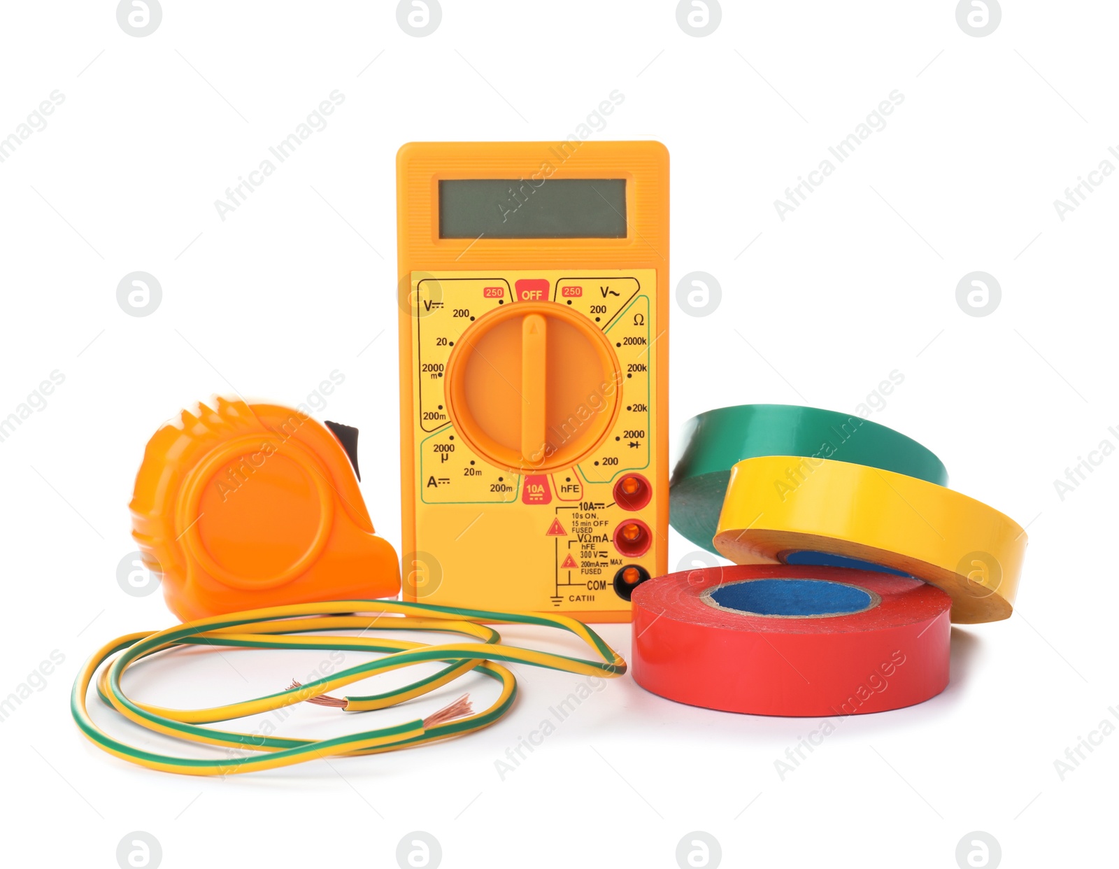 Photo of Set of electrician's tools on white background
