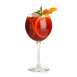 Glass of Aperol Spritz cocktail on white background. Traditional alcoholic drink