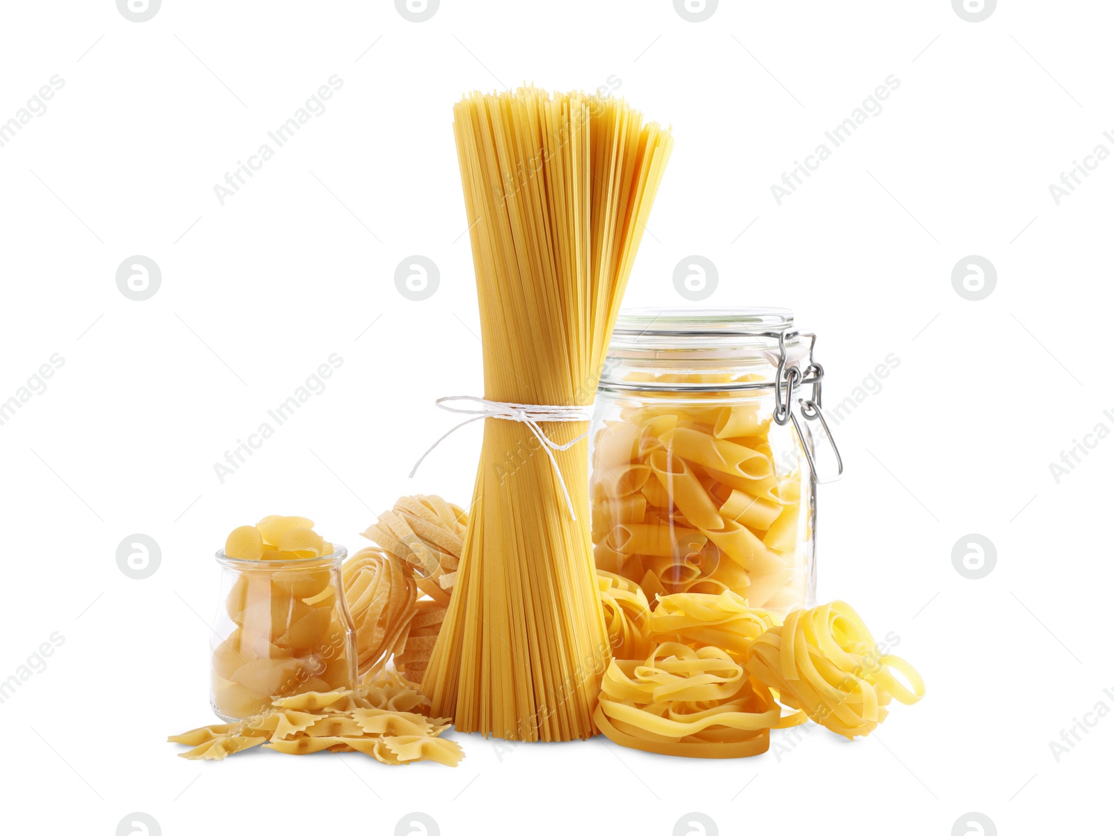 Photo of Different types of pasta isolated on white