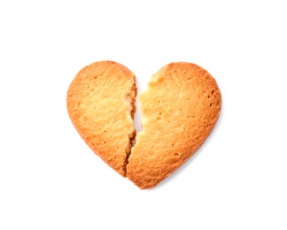 Broken heart shaped Danish butter cookie isolated on white, top view