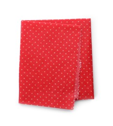 Photo of Red reusable beeswax food wrap on white background, top view