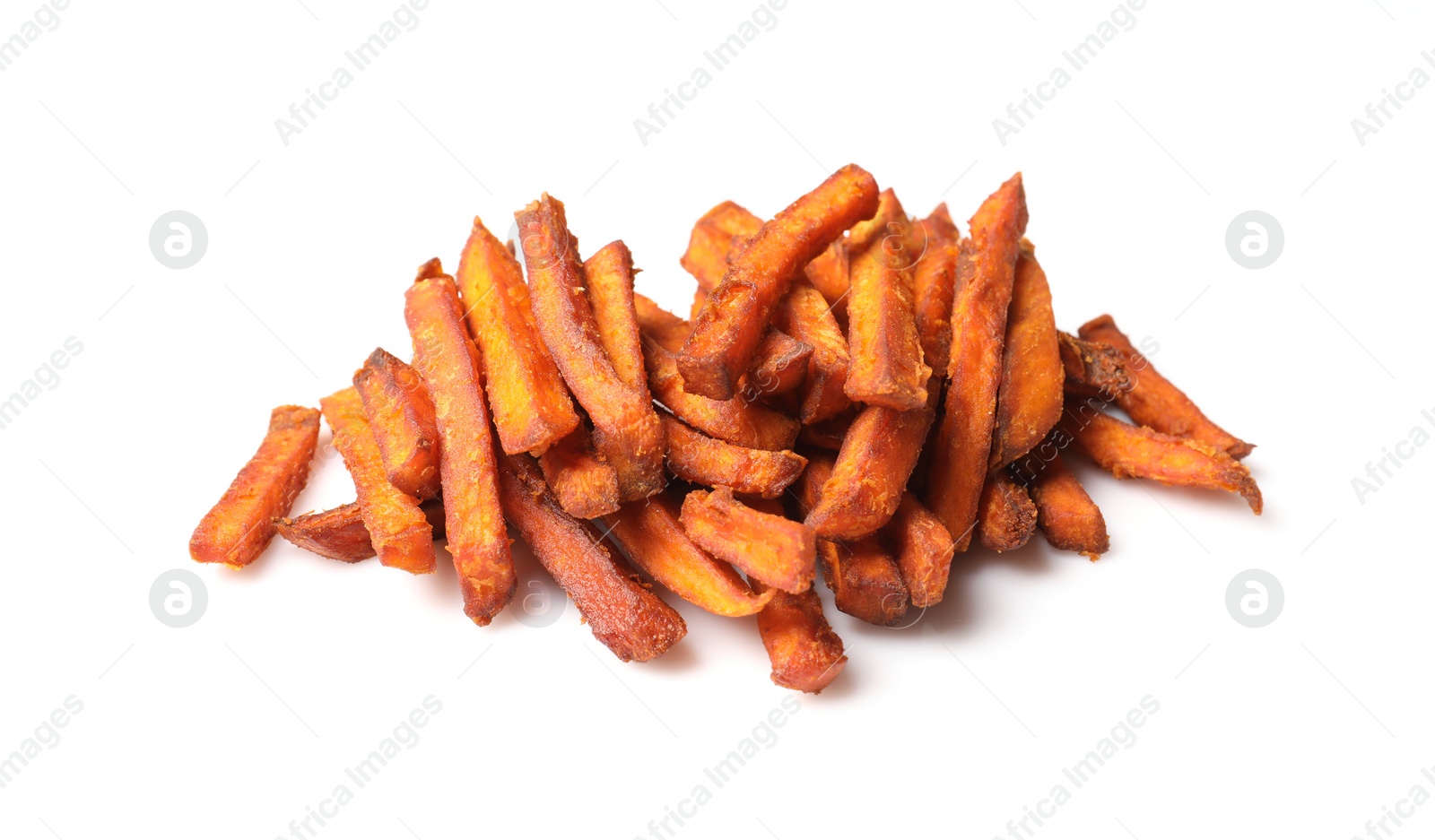 Photo of Delicious sweet potato fries on white background