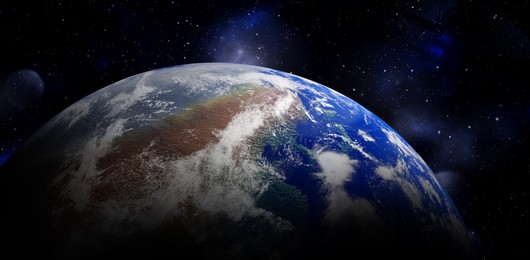 Illustration of View of Earth in open space, illustration. Banner design