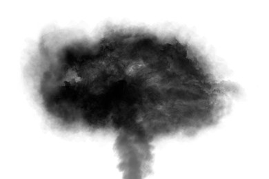 Image of Cloud of black smoke on white background