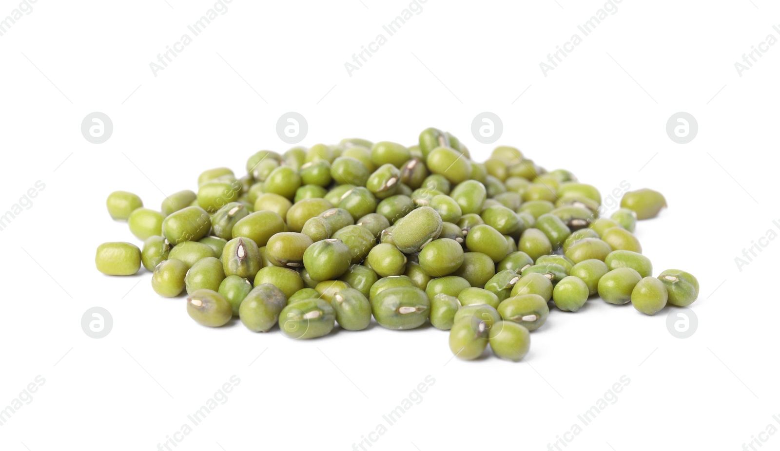 Photo of Pile of green mung beans isolated on white. Organic grains