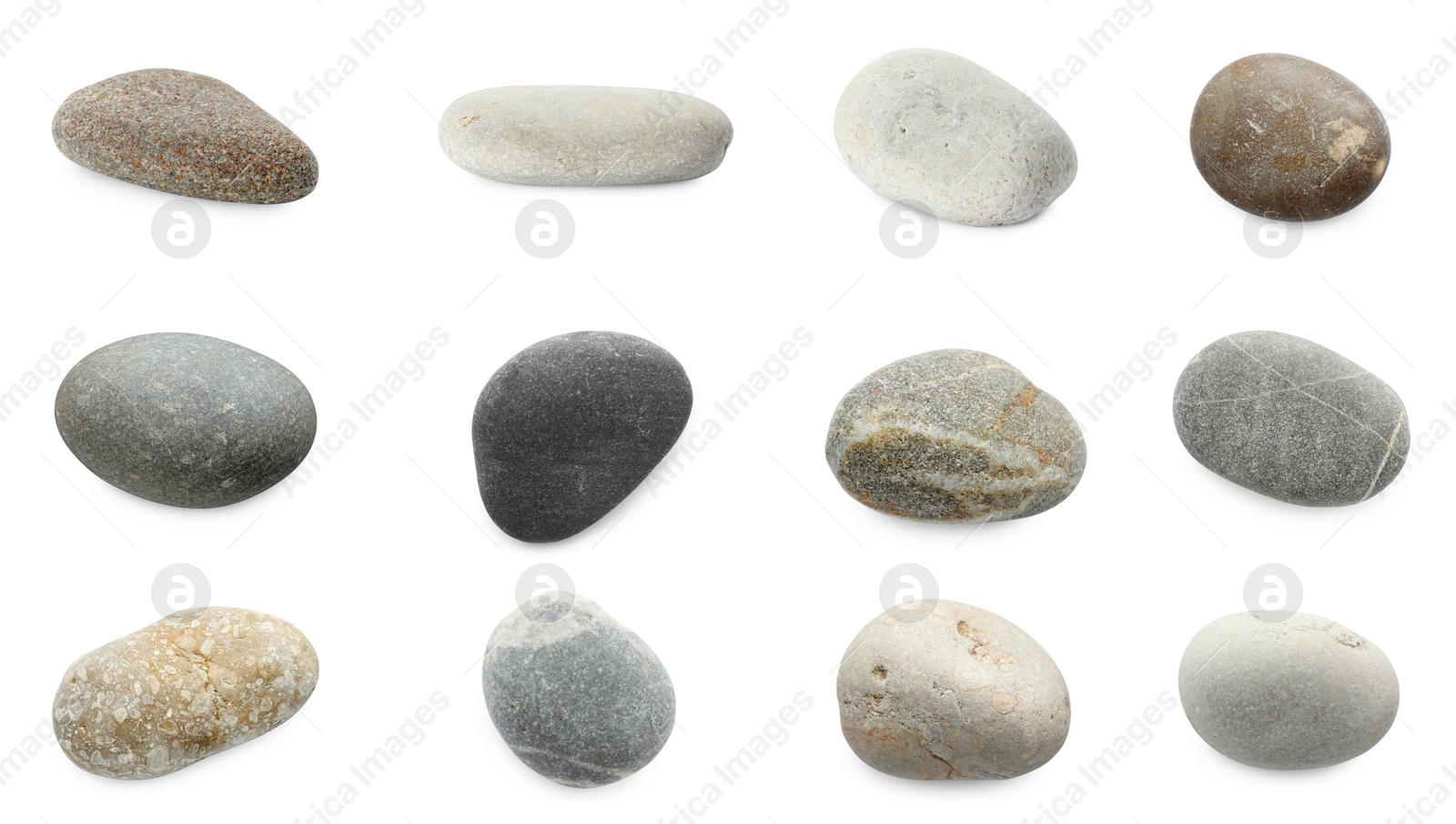 Image of Sea pebbles. Different stones isolated on white, set