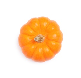 Beautiful ripe orange pumpkin isolated on white, top view