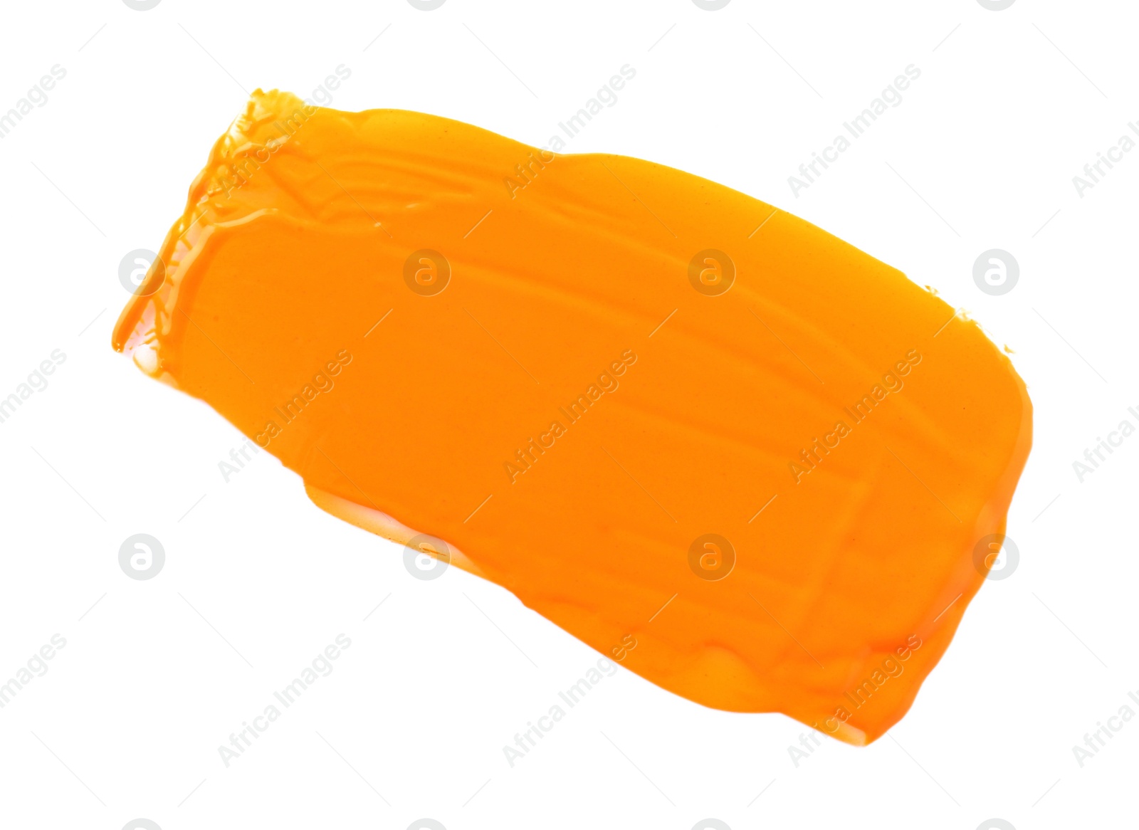 Photo of Orange paint sample on white background, top view