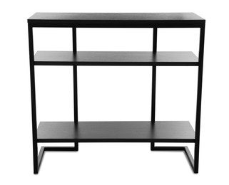 Photo of Stylish console table on white background. Interior element