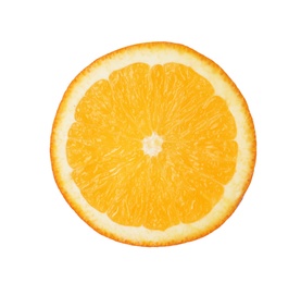 Photo of Fresh juicy orange slice isolated on white