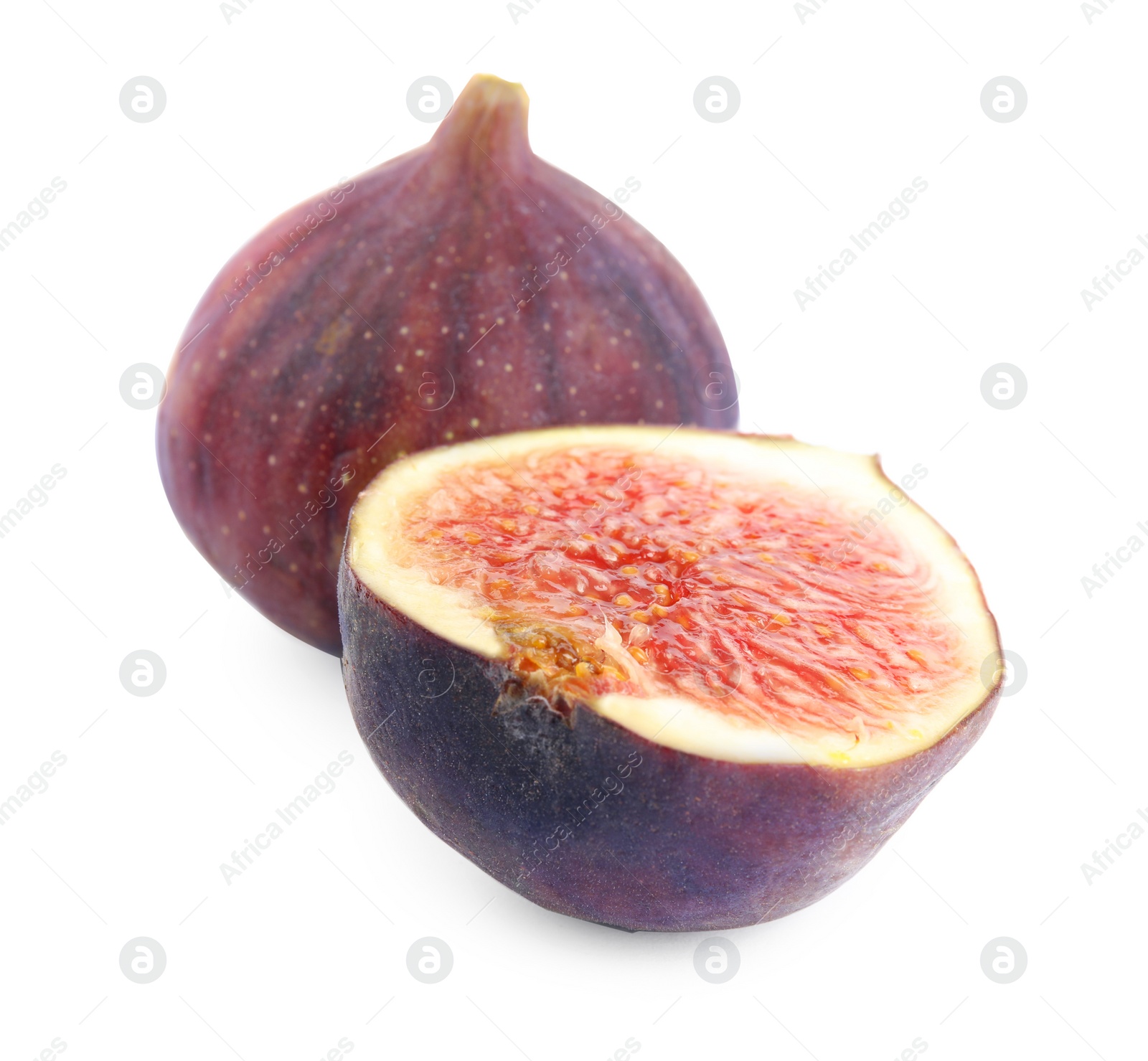 Photo of Tasty fresh fig fruits on white background