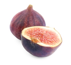 Photo of Tasty fresh fig fruits on white background