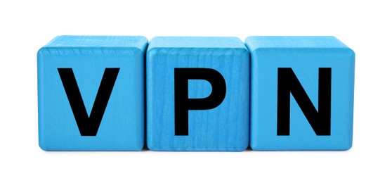 Photo of Acronym VPN (Virtual Private Network) made of colorful cubes isolated on white