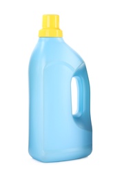 Photo of Light blue bottle of detergent isolated on white