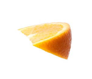 Photo of Slice of ripe orange on white background