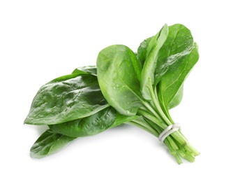 Photo of Bunch of fresh green healthy baby spinach leaves isolated on white