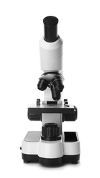 Photo of Microscope on white background. Medical equipment