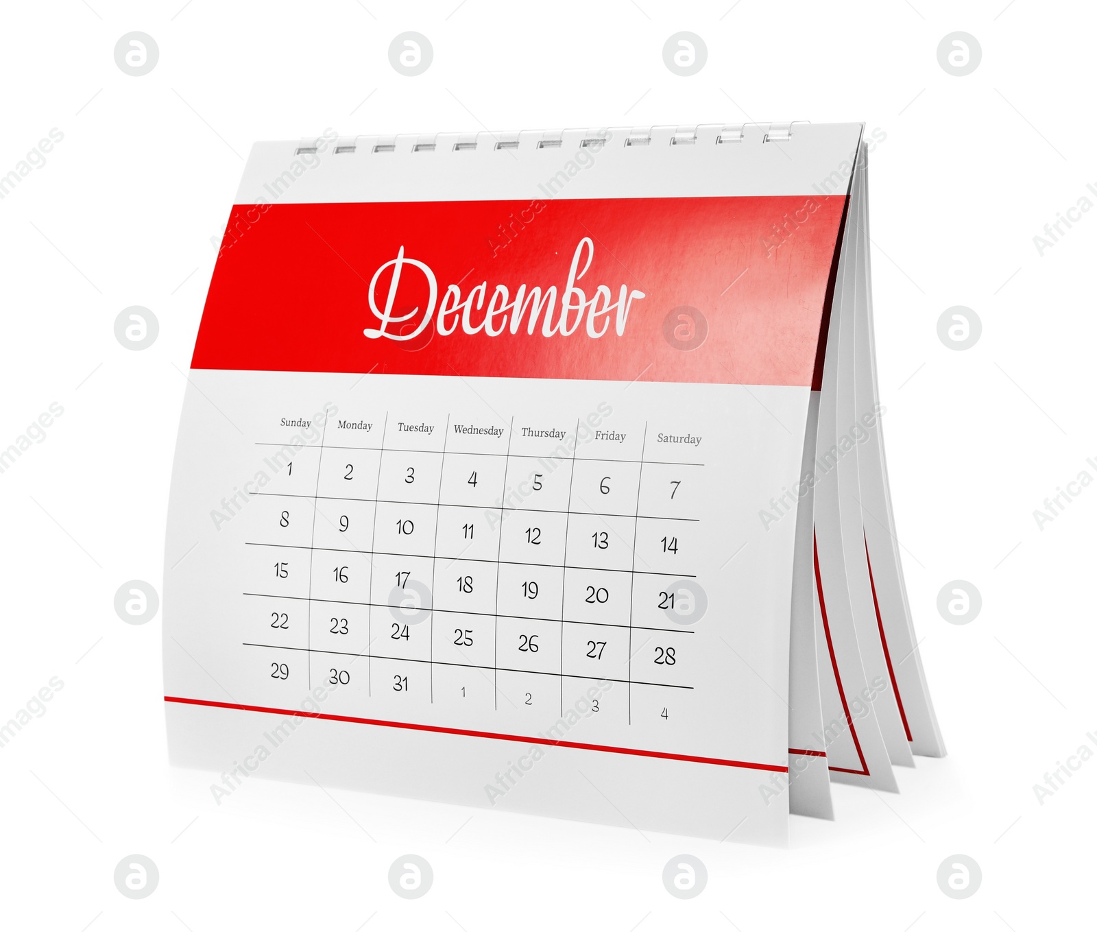 Photo of Paper calendar isolated on white. Planning concept