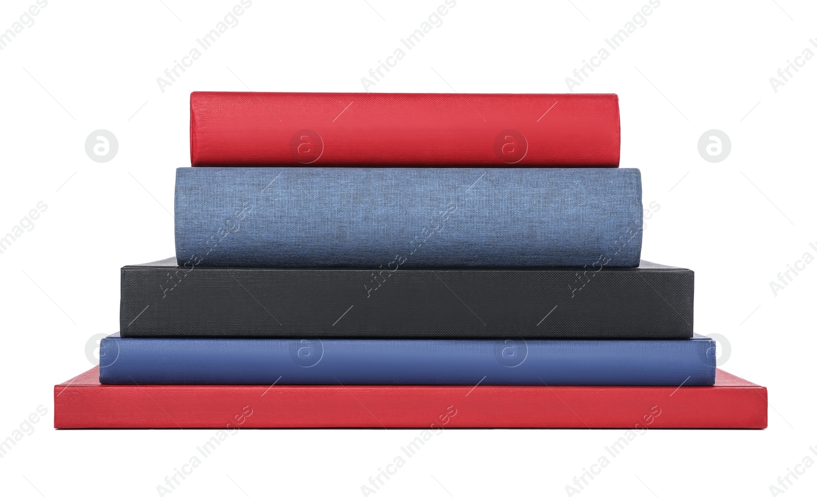 Photo of Stack of different hardcover books on white background