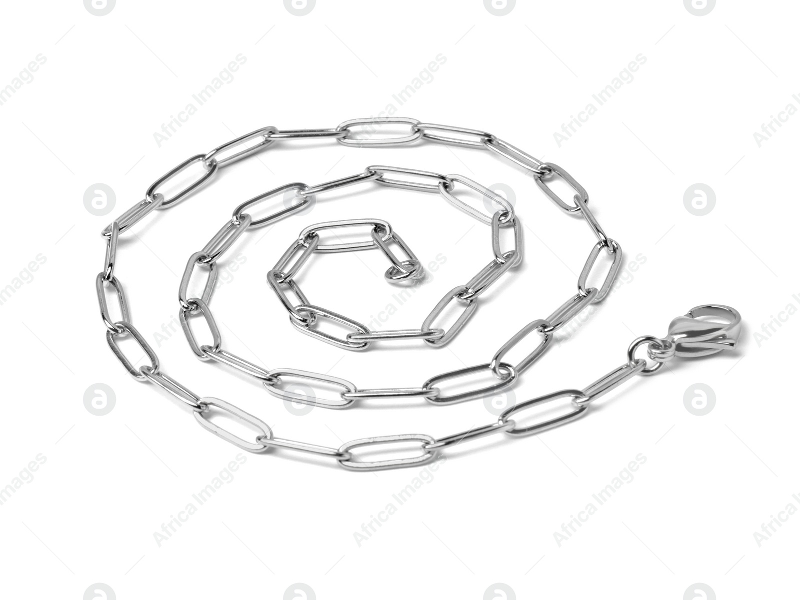 Photo of One metal chain isolated on white. Luxury jewelry