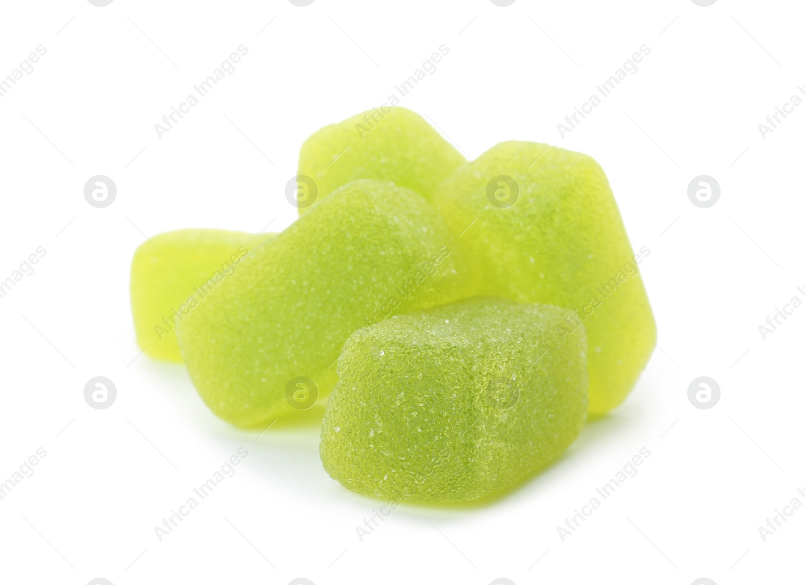 Photo of Pile of delicious jelly candies on white background