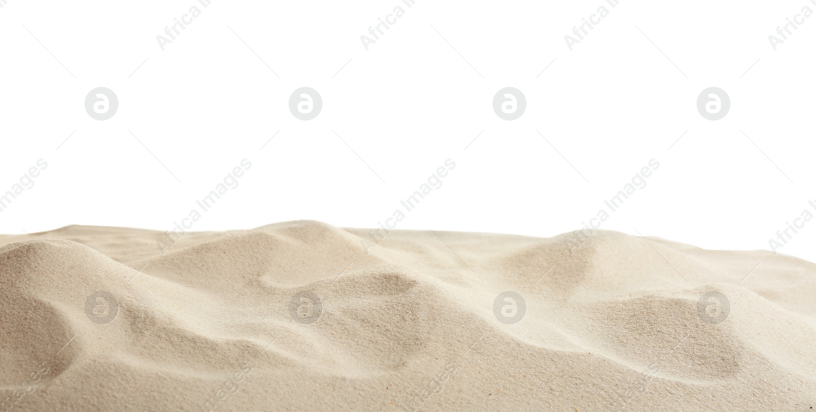 Photo of Beach sand on white background. Mockup for design