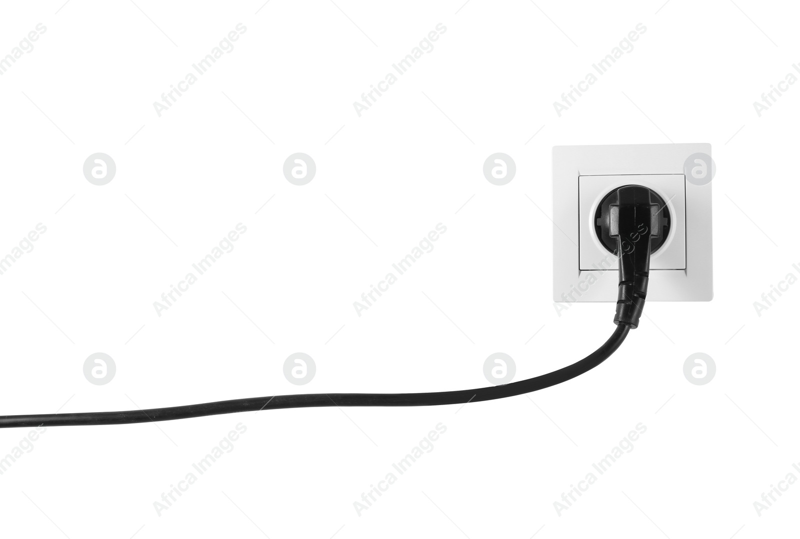 Photo of Power socket and plug on white background. Electrician's equipment