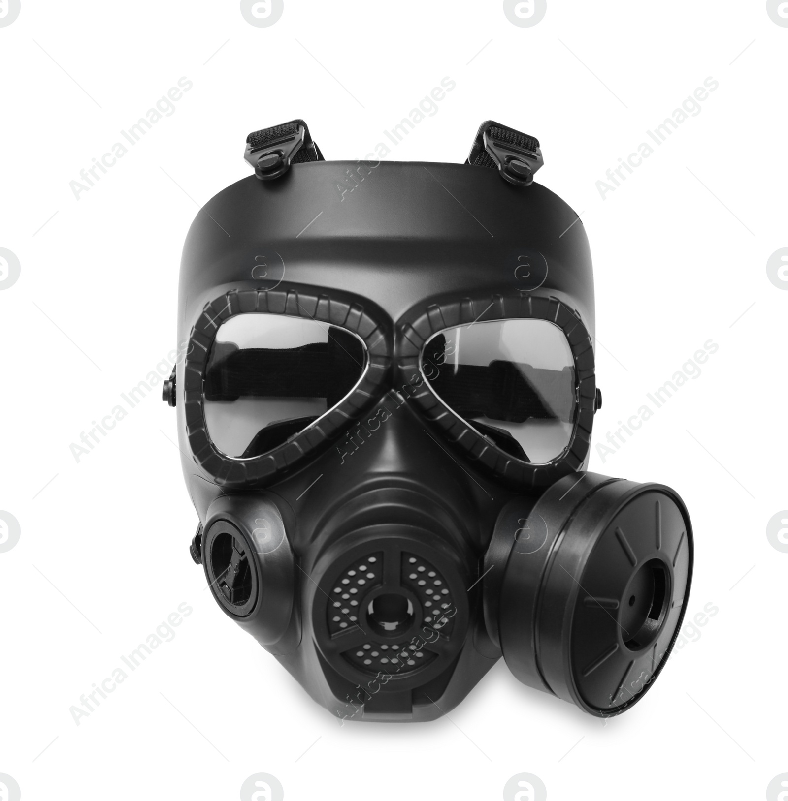 Photo of One gas mask on white background. Safety equipment